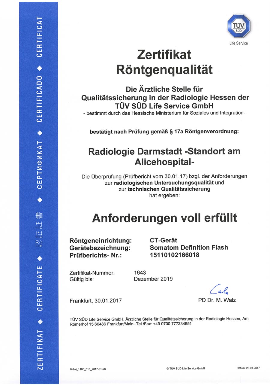Zertifikat Roentgenqualitaet Somatom Definition Flash TÜV Sued